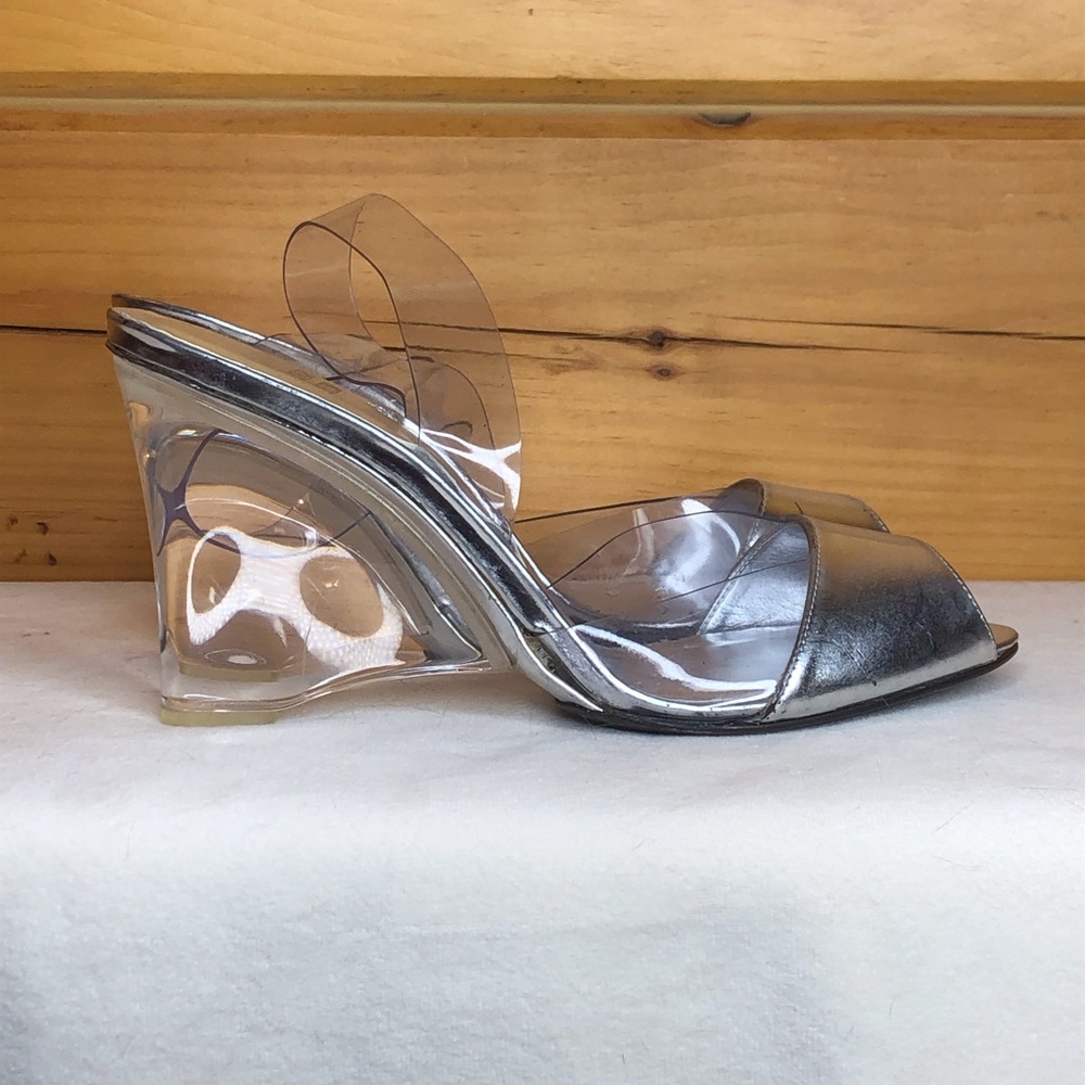 lucite pvc silver slingback 7 Stuart weitzman